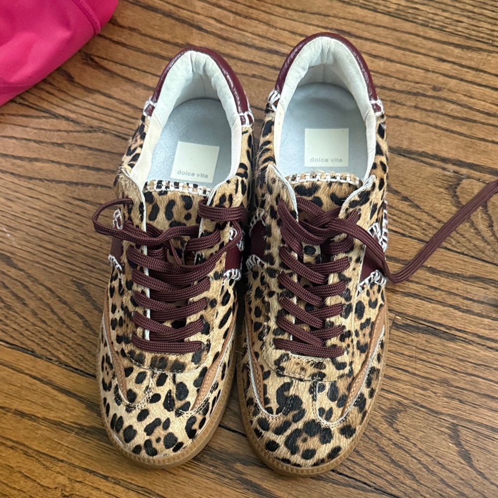 Dolce Vita Leopard Print Sneakers with Burgundy Accents